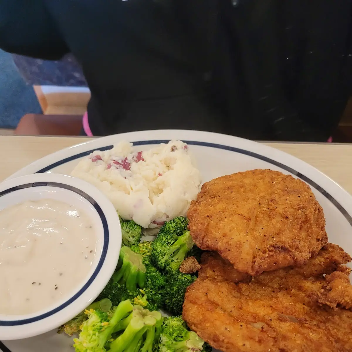 Redded Chicken with Broccoli and Mashed Potatoes