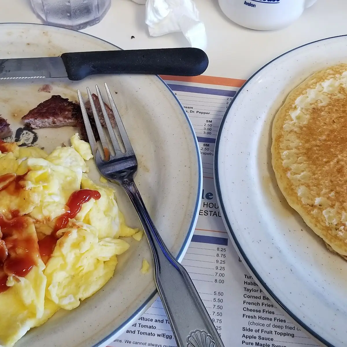 Chopped Ham Scrambled Eggs and Pancakes