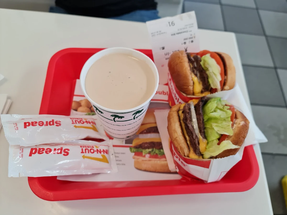 2 Double Double Cheeseburger with a Strawberry Shake