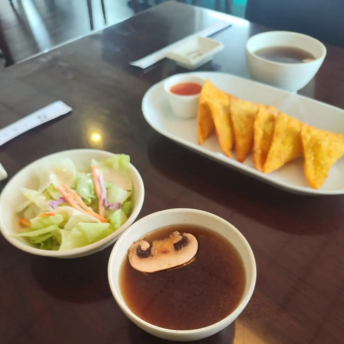 Miso Soup Salad and Crab Ragoon