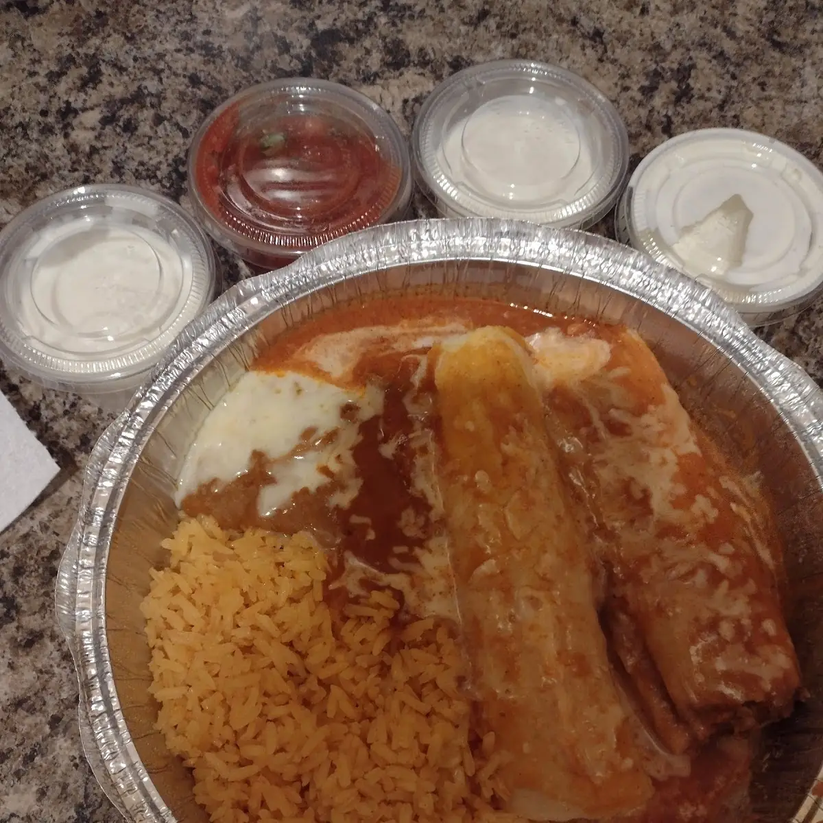 Cheese Enchilada Tamale Rice and Refried Beans Combo