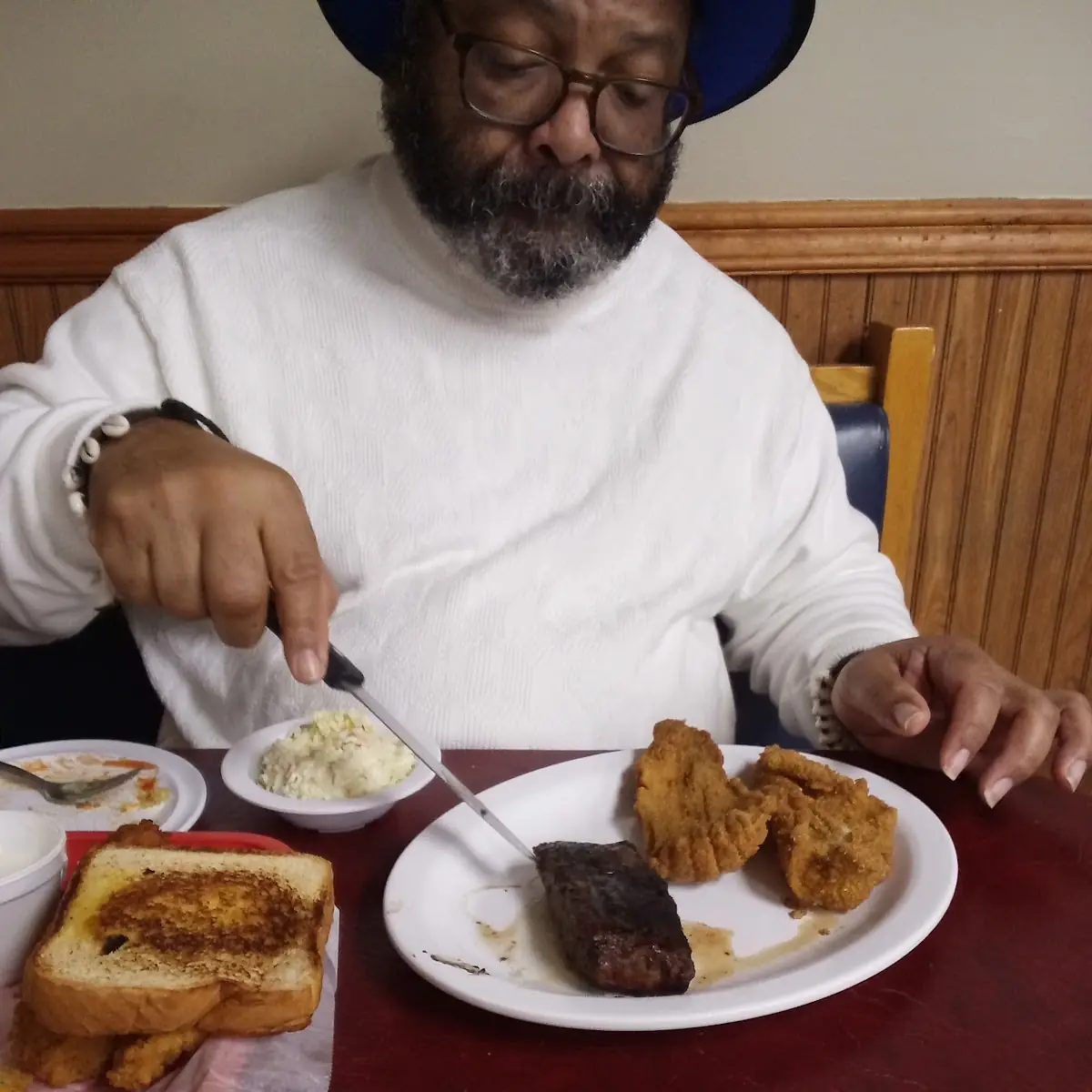 Steak and Shrimp Fillet Catfish Sandwich