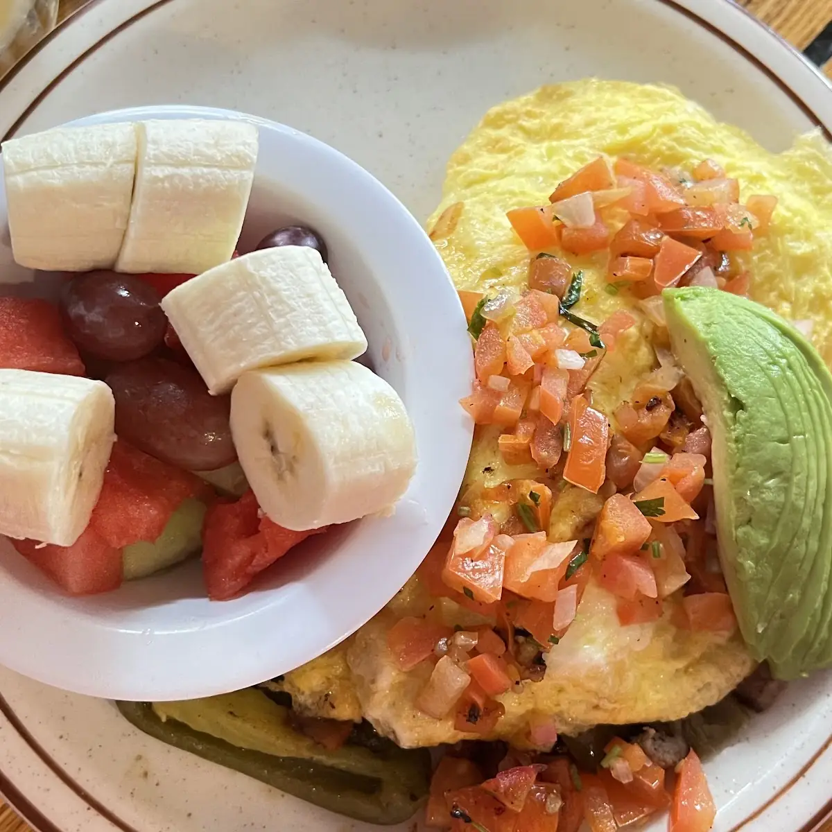 Omelets Beef Steak and Fruit Cup