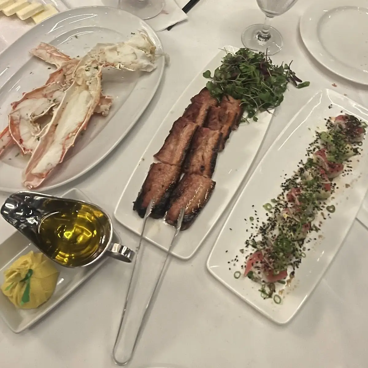 King Crab Legs Maple Bacon and Sushi Roll