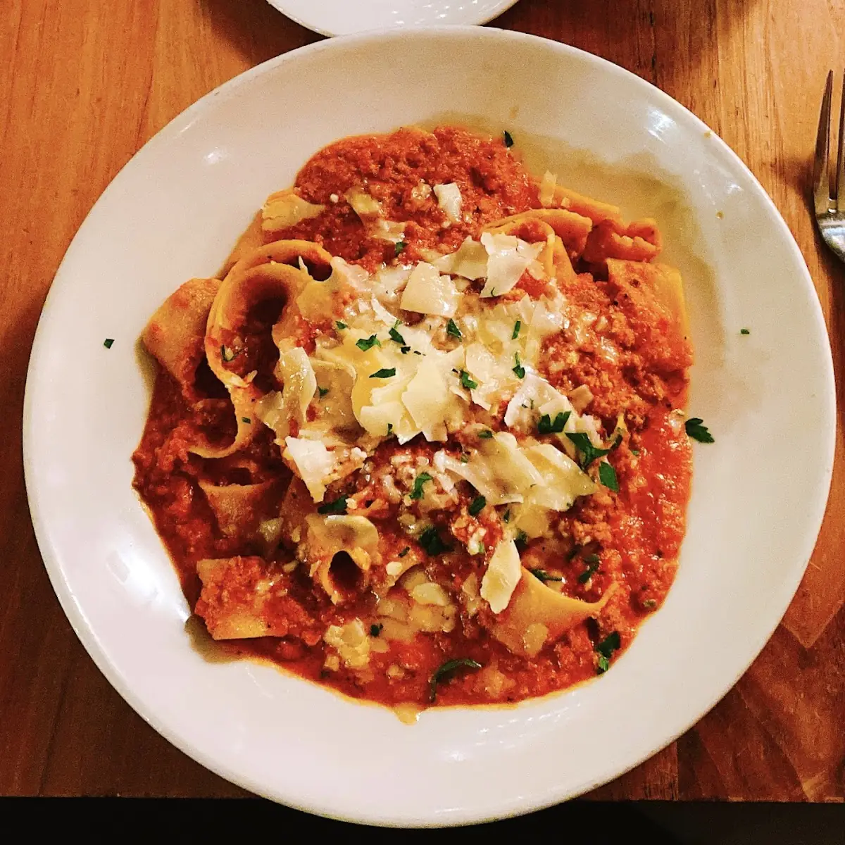 Traditional Veal Bolognese Sauce on Pappardelle Pasta