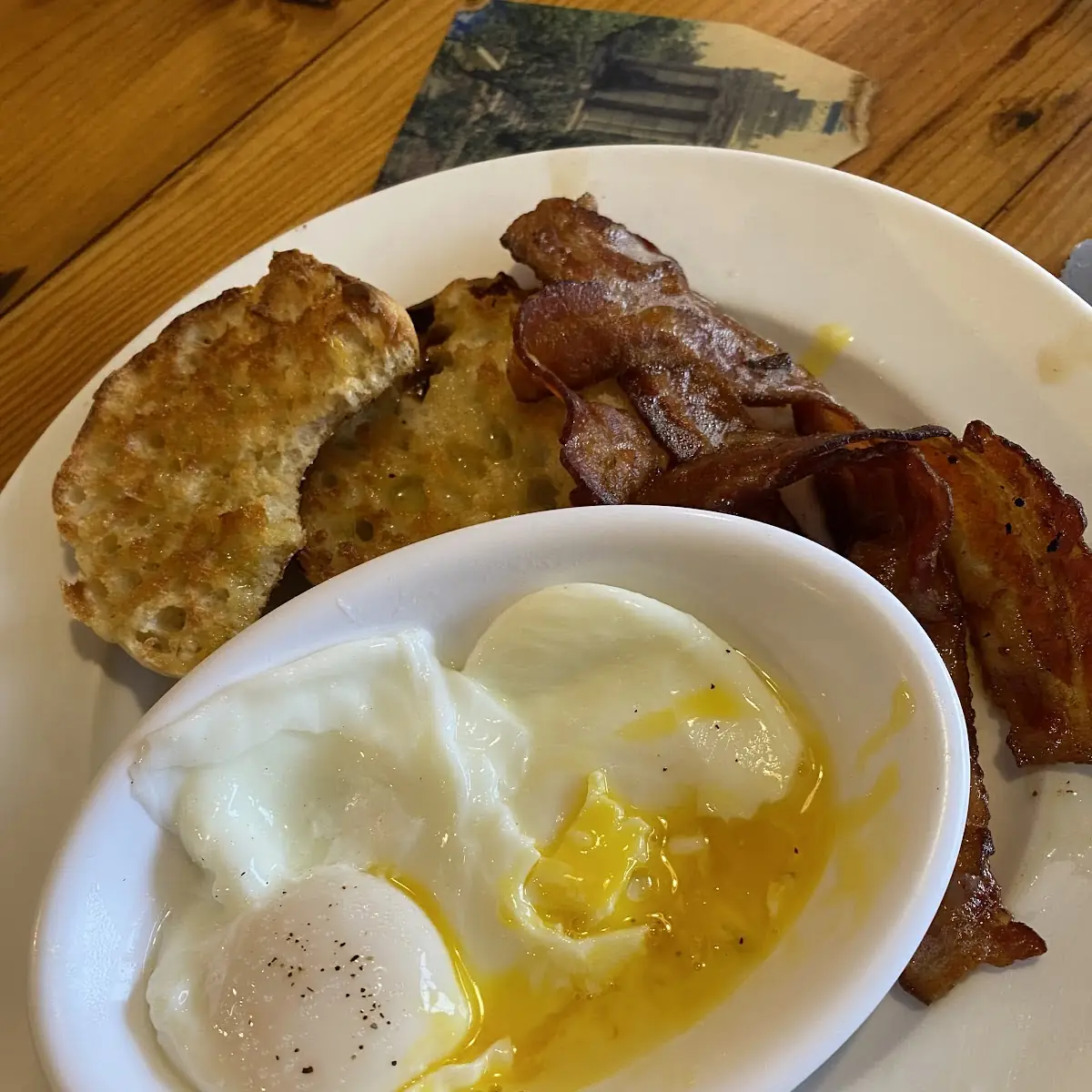 Poached Eggs Bacon English Muffin