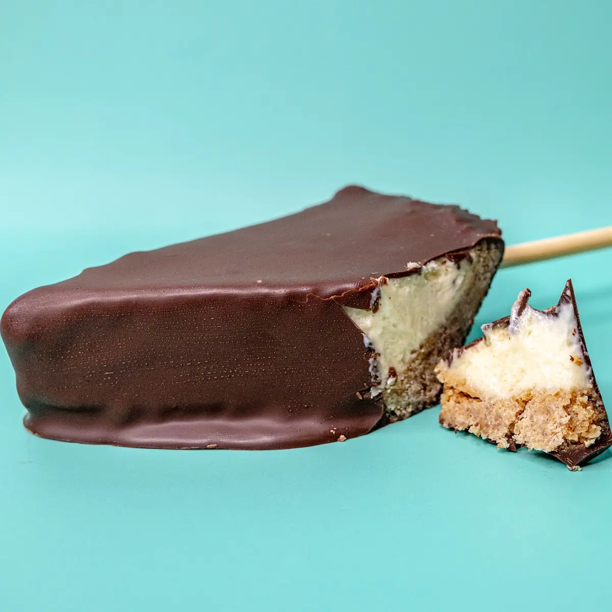 Chocolate Dipped Slice of Key Lime Pie on a Stick