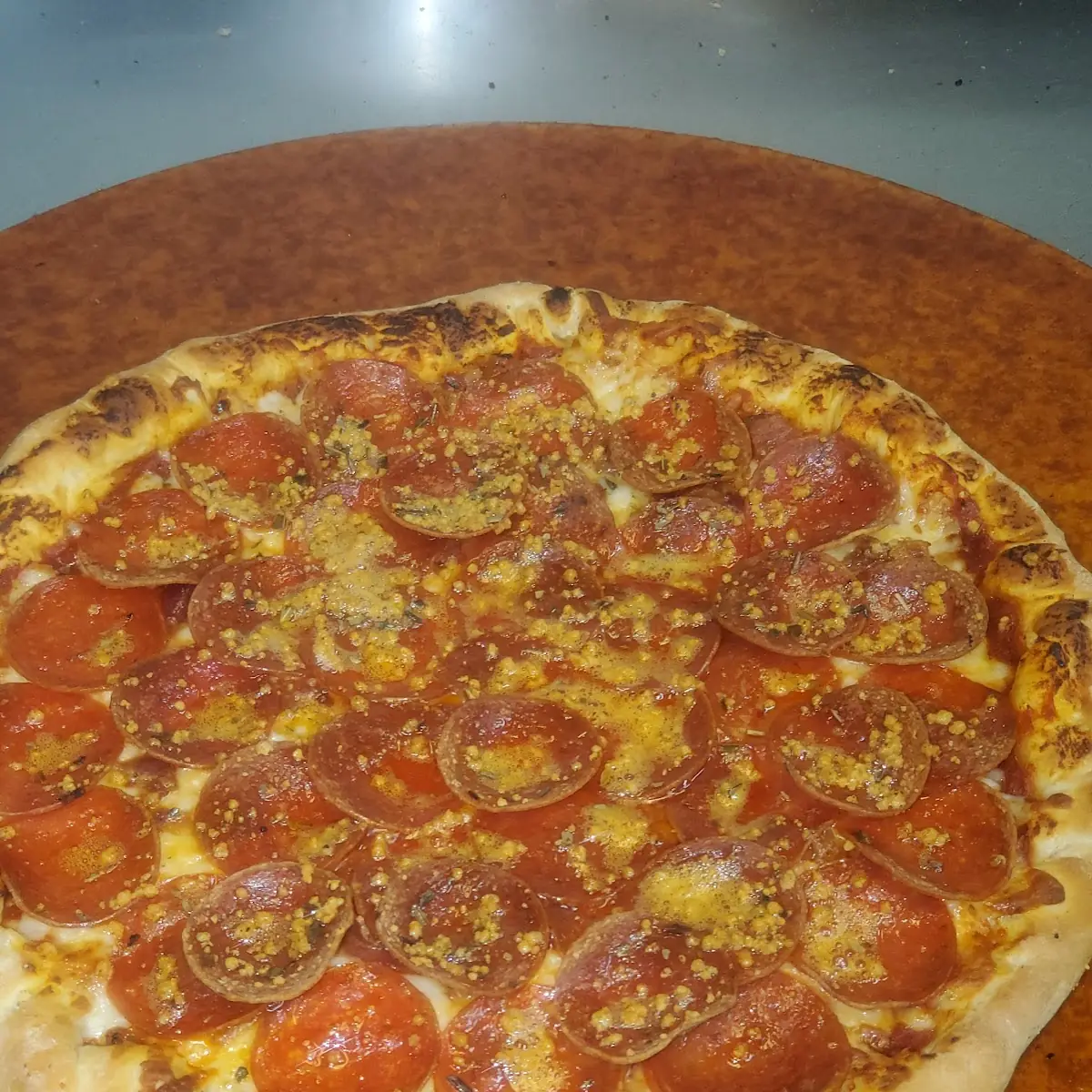 Pepperoni on Thin Crust Cheese Pizza