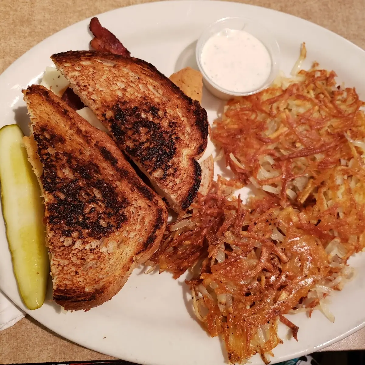 Chicken Tender Melt and Hashbrowns