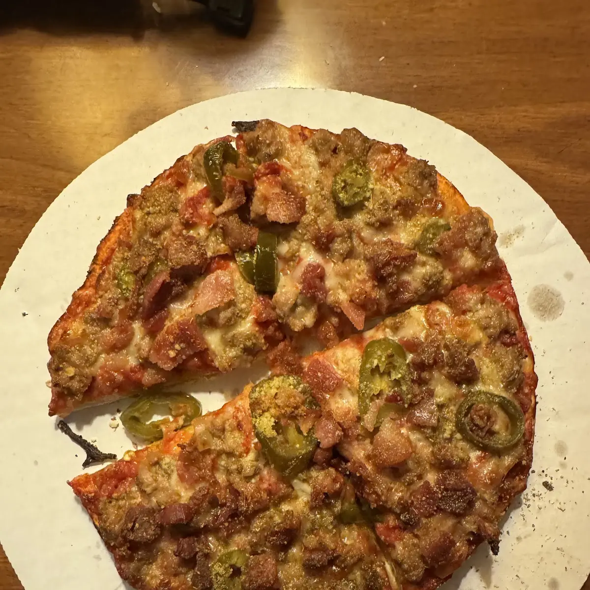 Three Meat Pizza with Jalapeños