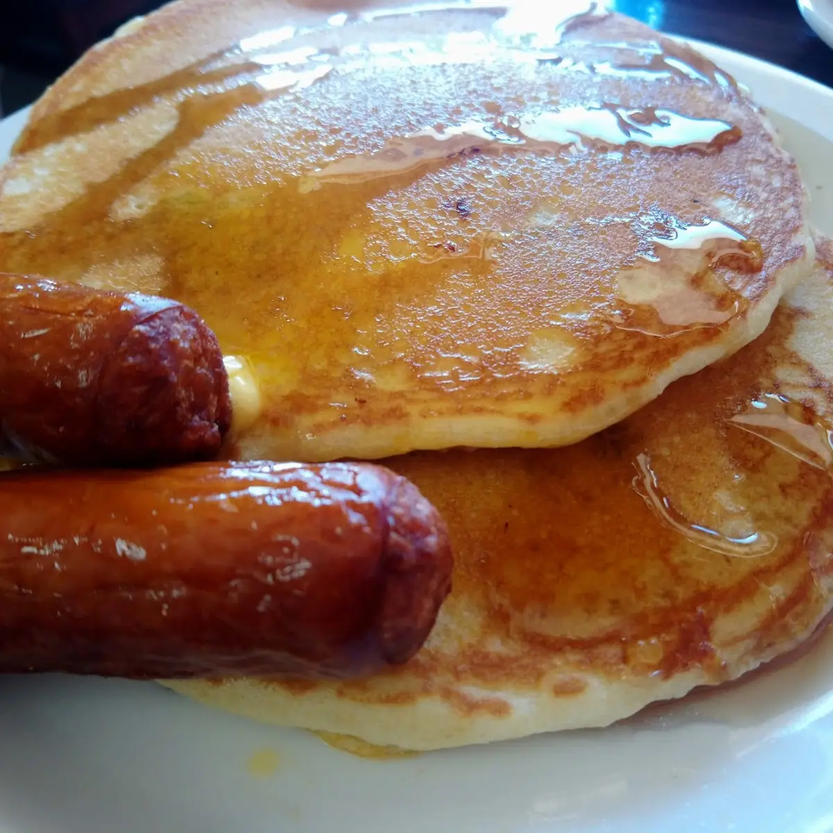 Chocolate Chip Pancakes & Sausage, Scoops Restaurant Breakfast and Lunch