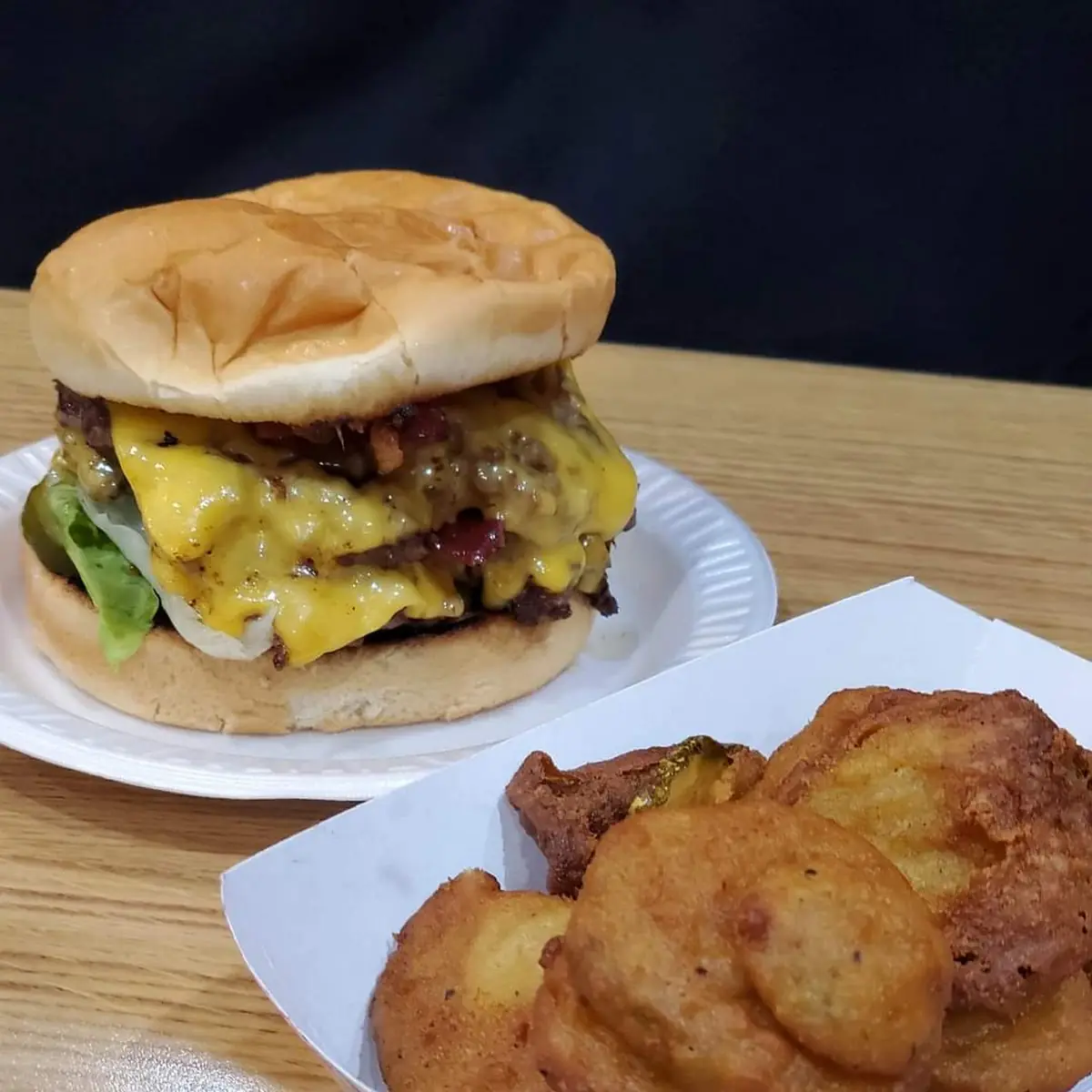 Double Cheeseburger and Onion Rings