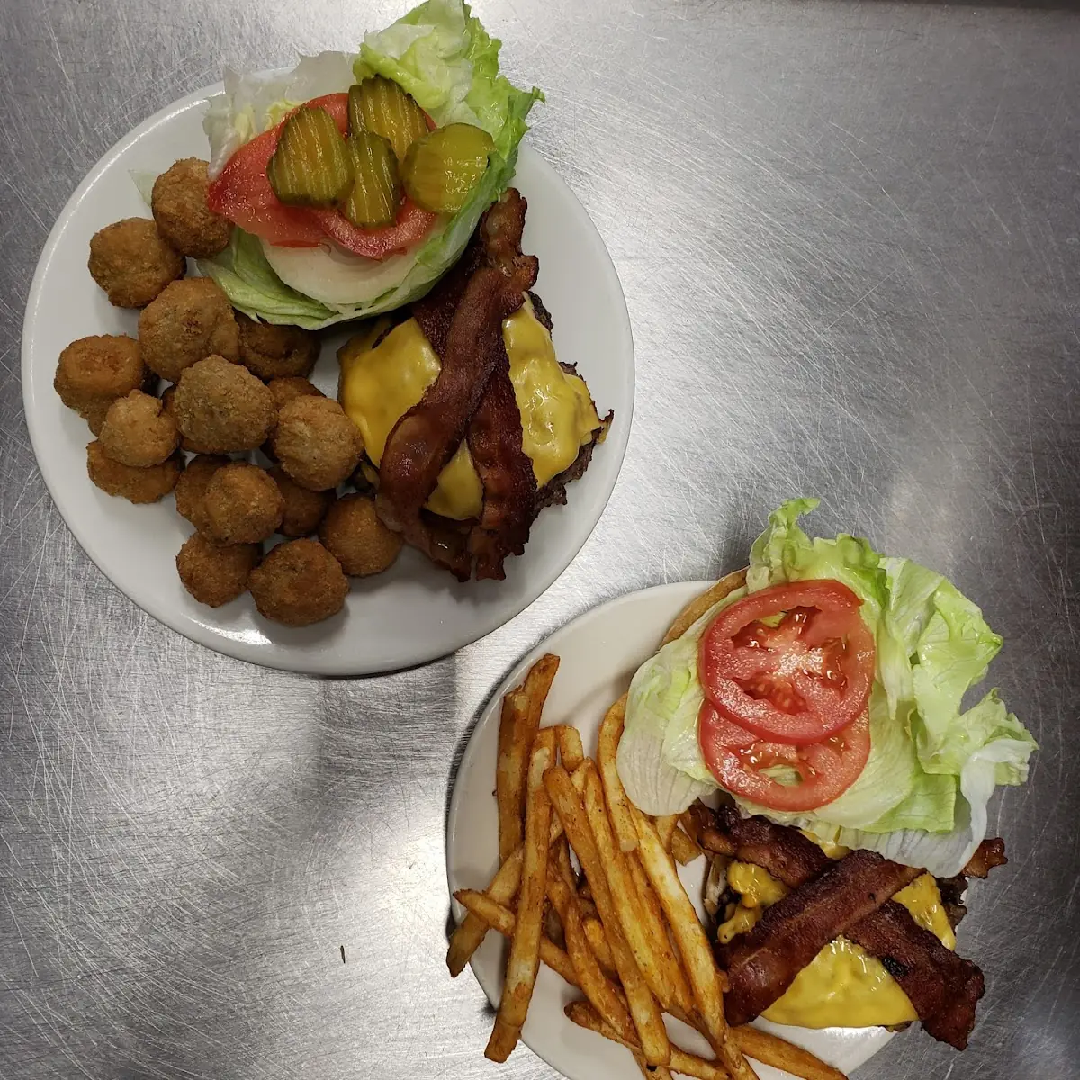 Bacon Burger and Fries with Cheese