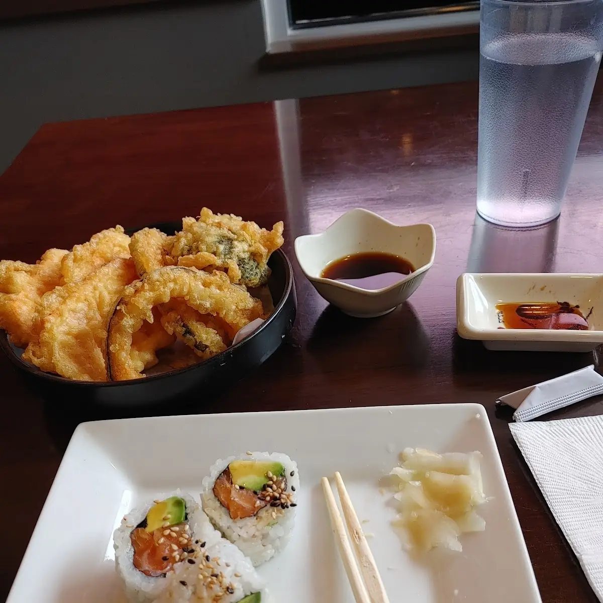 Vegetable Tempura Salmon Avocado Roll, Sushi Box
