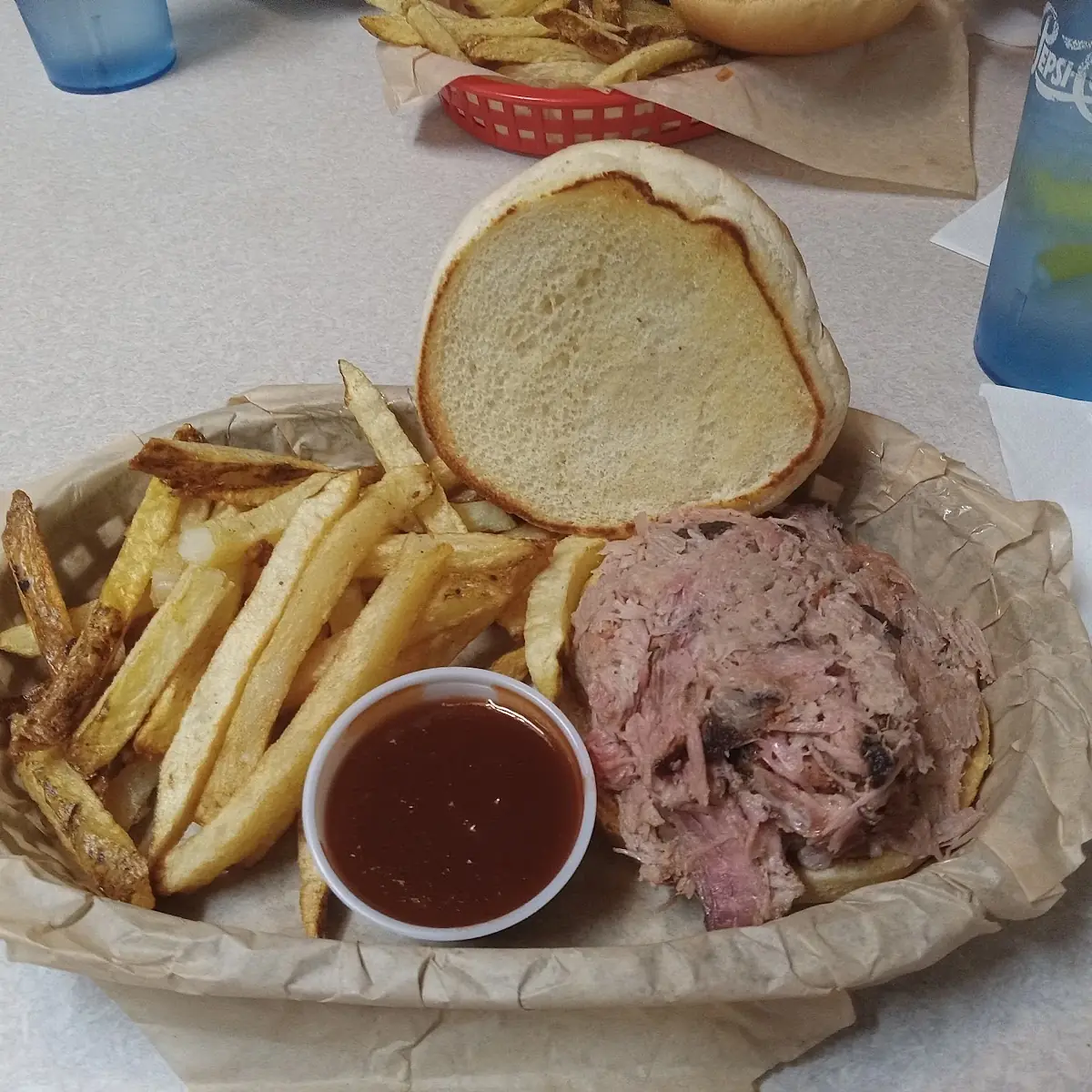 Pulled Pork Sandwich and Soft Fries
