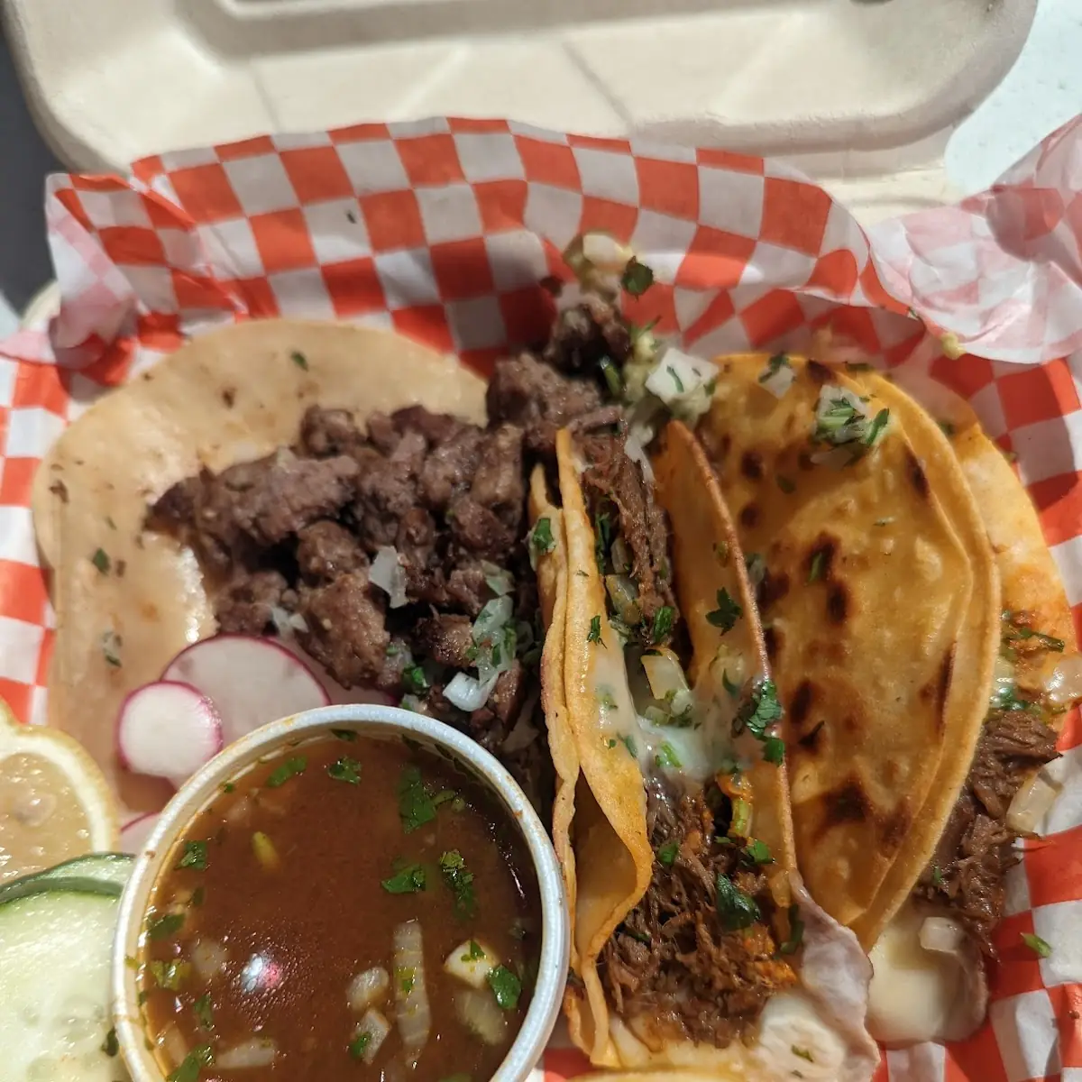 2 Quesabirria and 1 Asada Taco