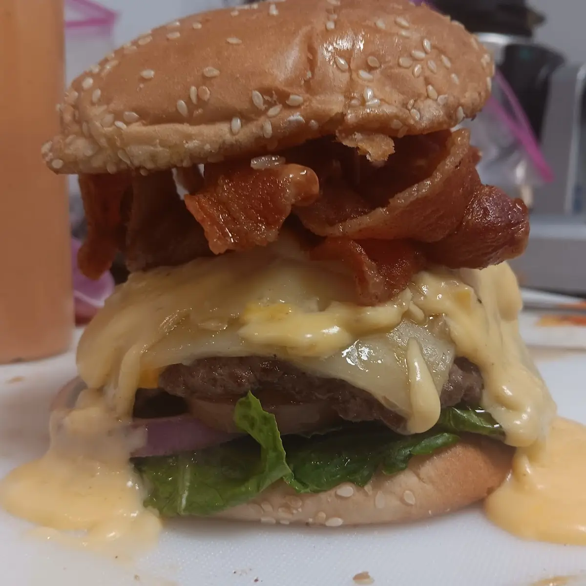 Premium Bacon Cheeseburger Creamy Cheese Sauce Pepper Jack Cheese