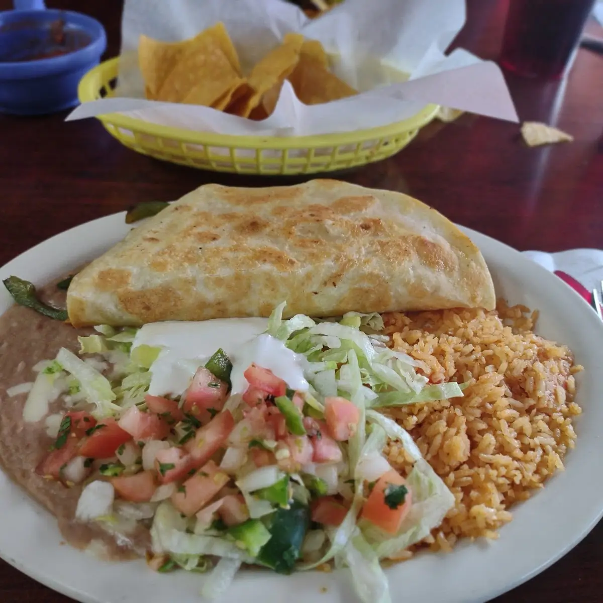 Burrito Enchilada Refried Beans and Mexican Rice
