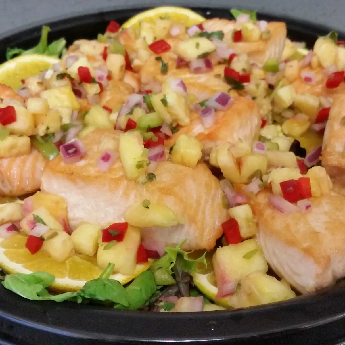 Pan Seared Salmon with Tropical Melon Salsa