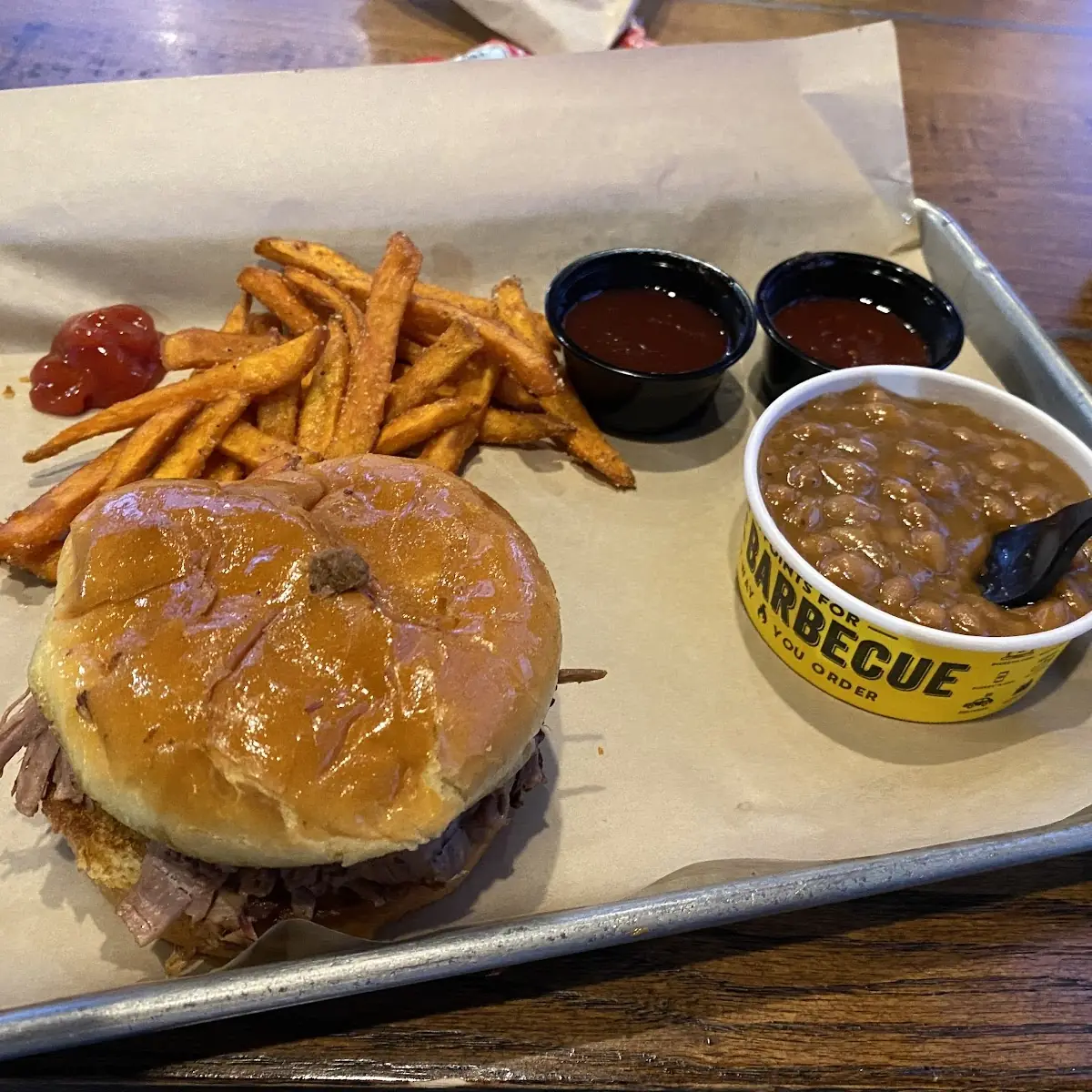 Pulled Pork Sandwich Baked Beans & Fries