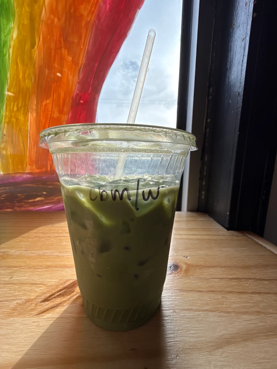 Iced Matcha Drink with Straw