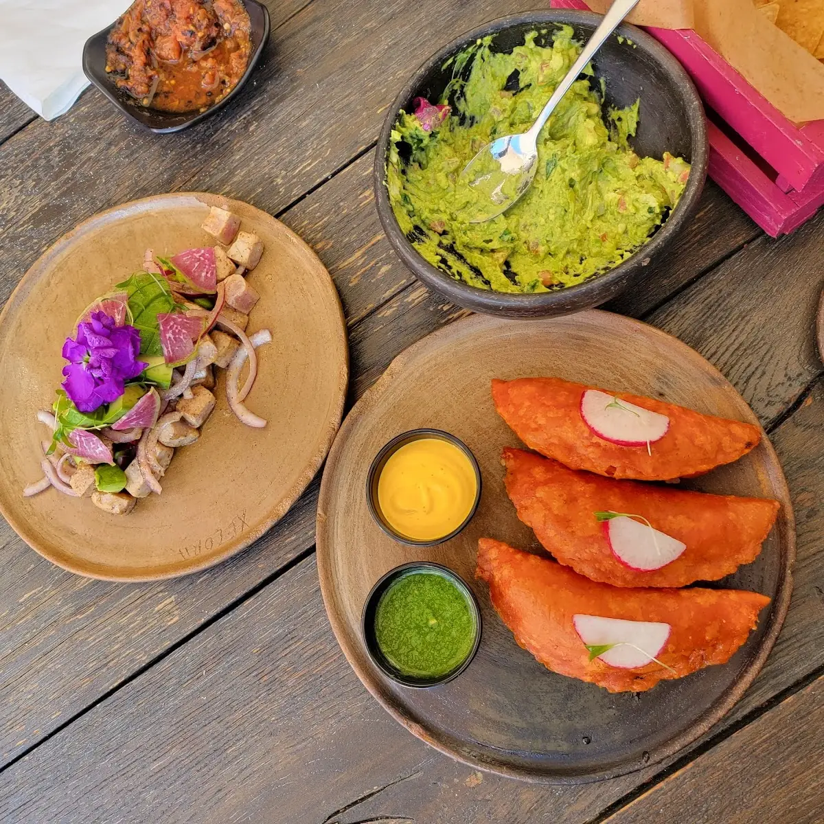 Guacamole Shrimp Tacos and Seared Tuna