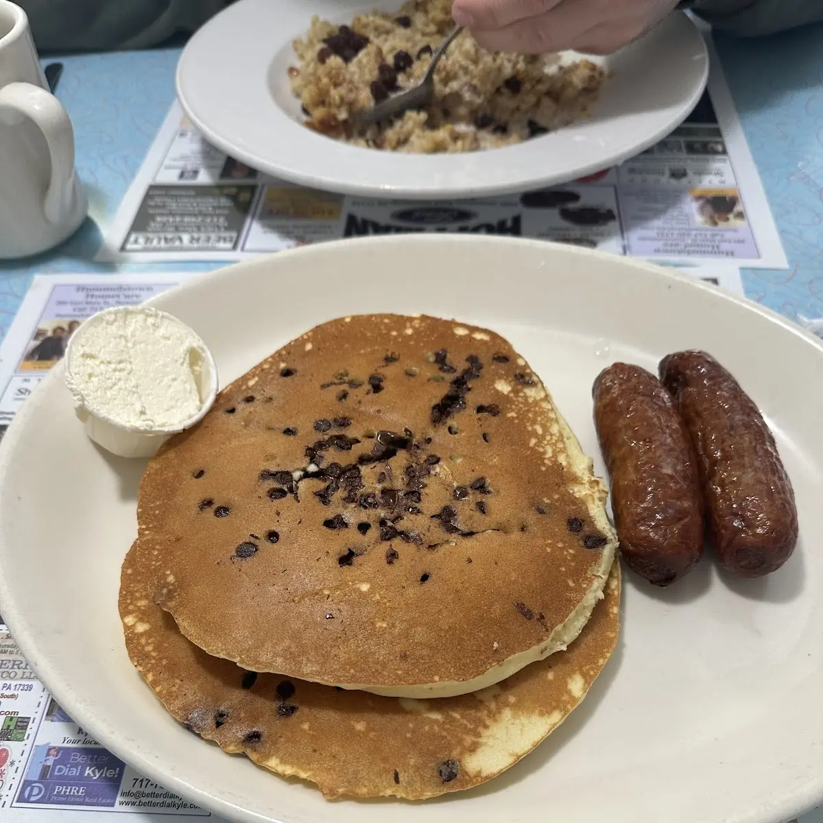 Chocolate Chip Pancakes and Sausage Links