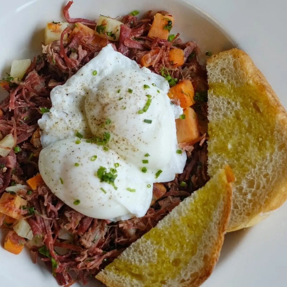 Corned Beef Hash with Ponched Eggs