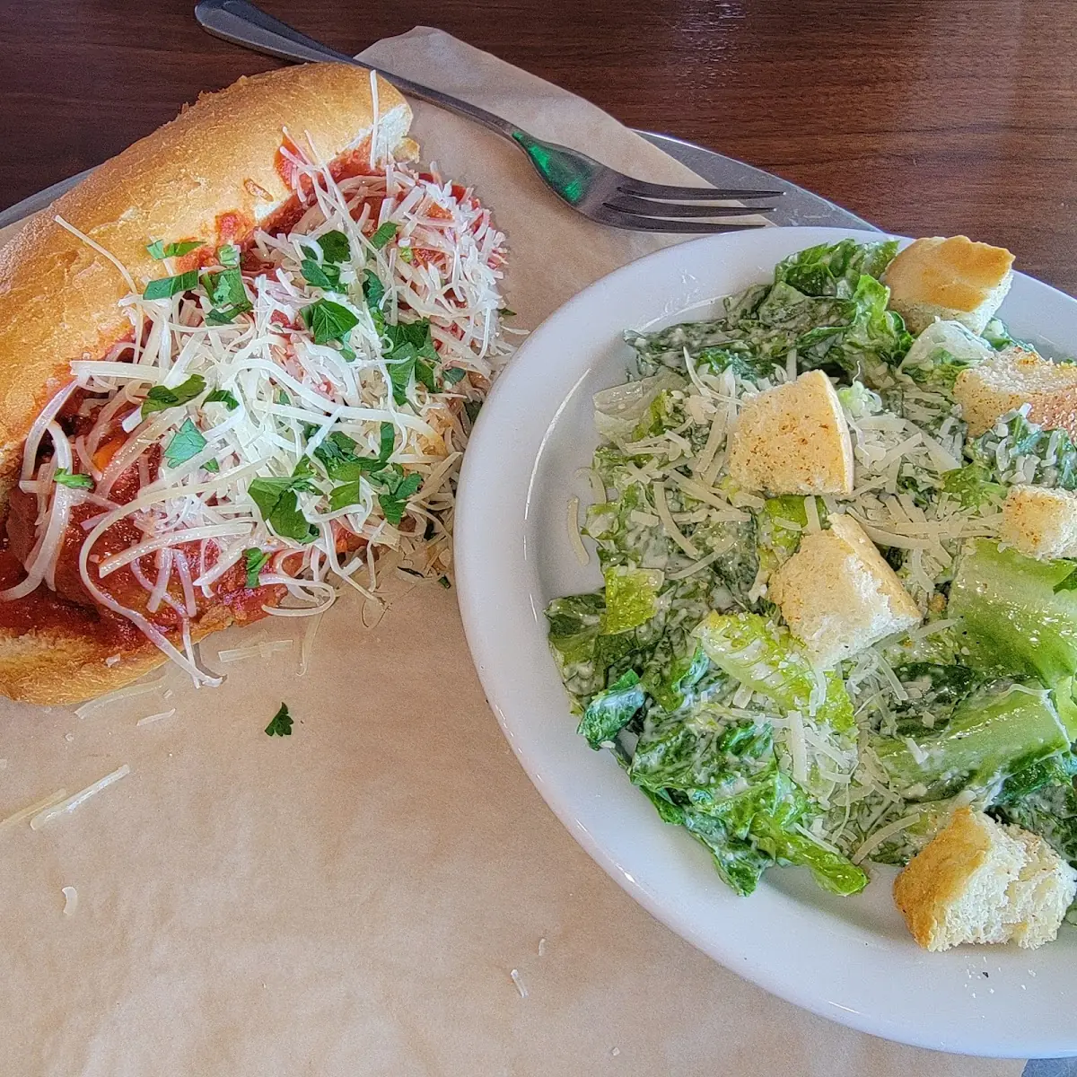 Meatball Sub and Ceasar Salad