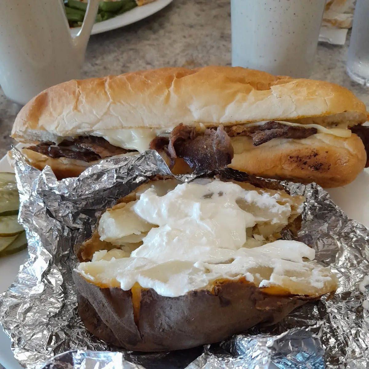 Philly Cheesesteak and Baked Potato