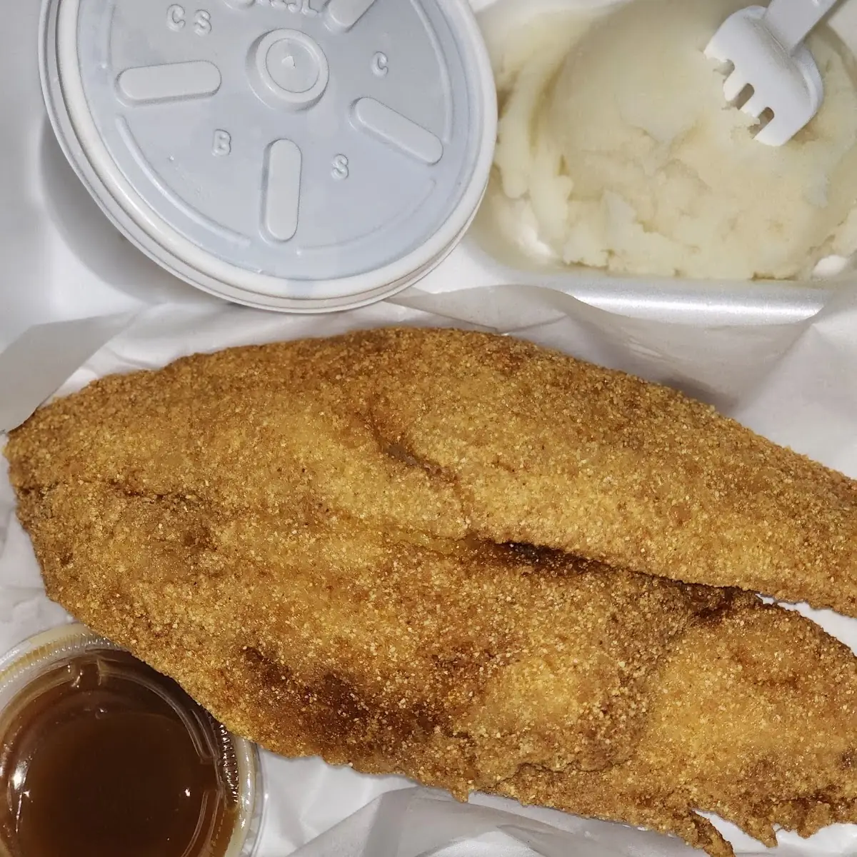 Fried Flounder with 2 Sides