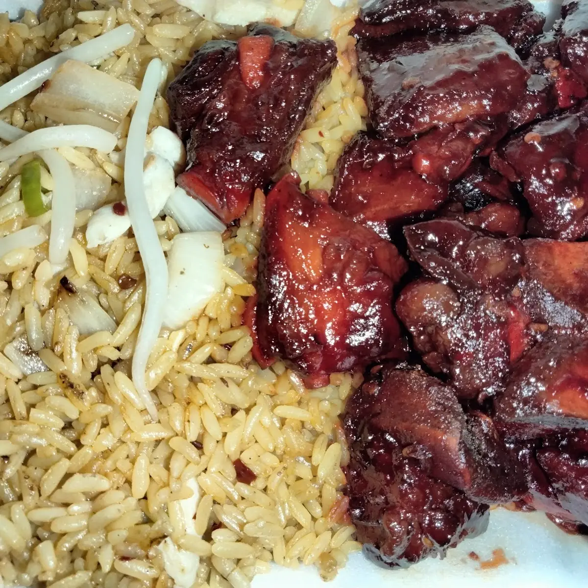 BBQ Rib Tips and Chicken Fried Rice