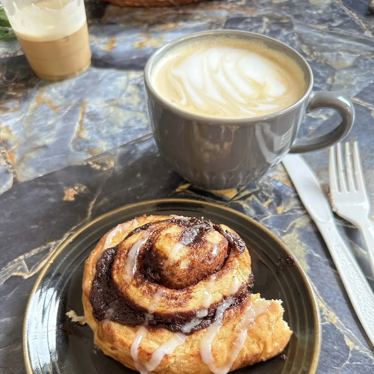 Cinnamon Roll and Latte