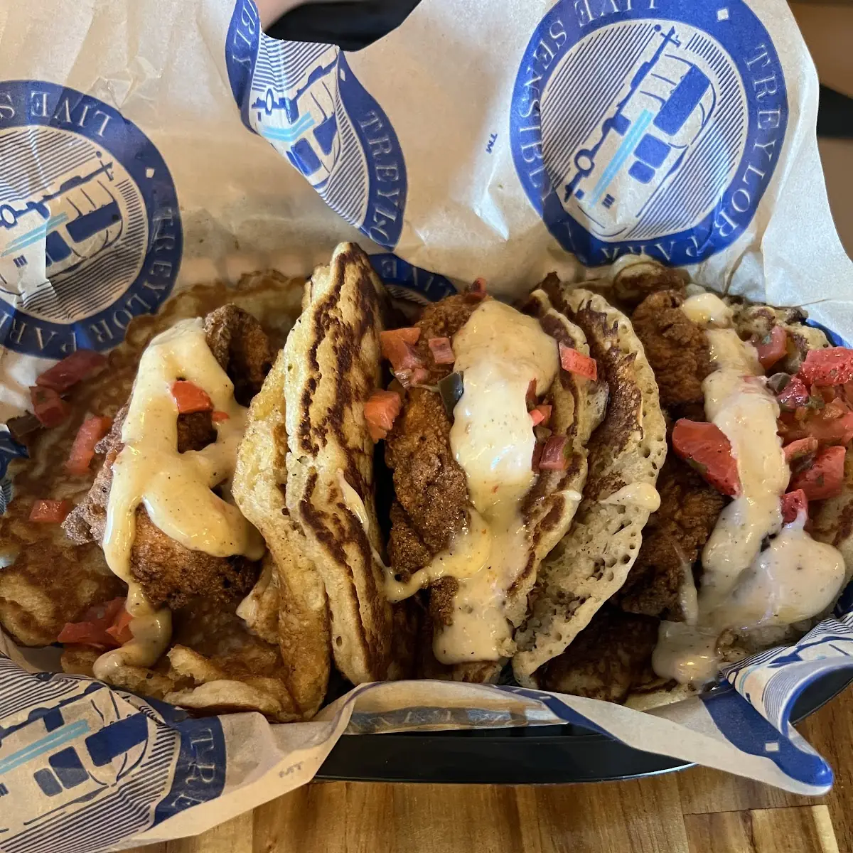 Pancake and Chicken Tacos
