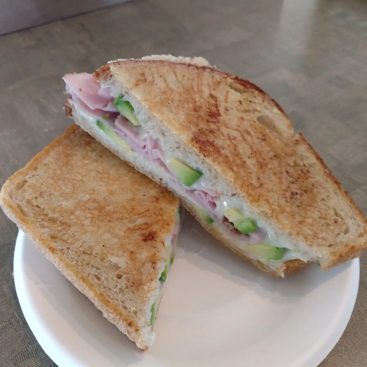 Inside Out Grilled Cheese Sandwich with Ham and Avocado