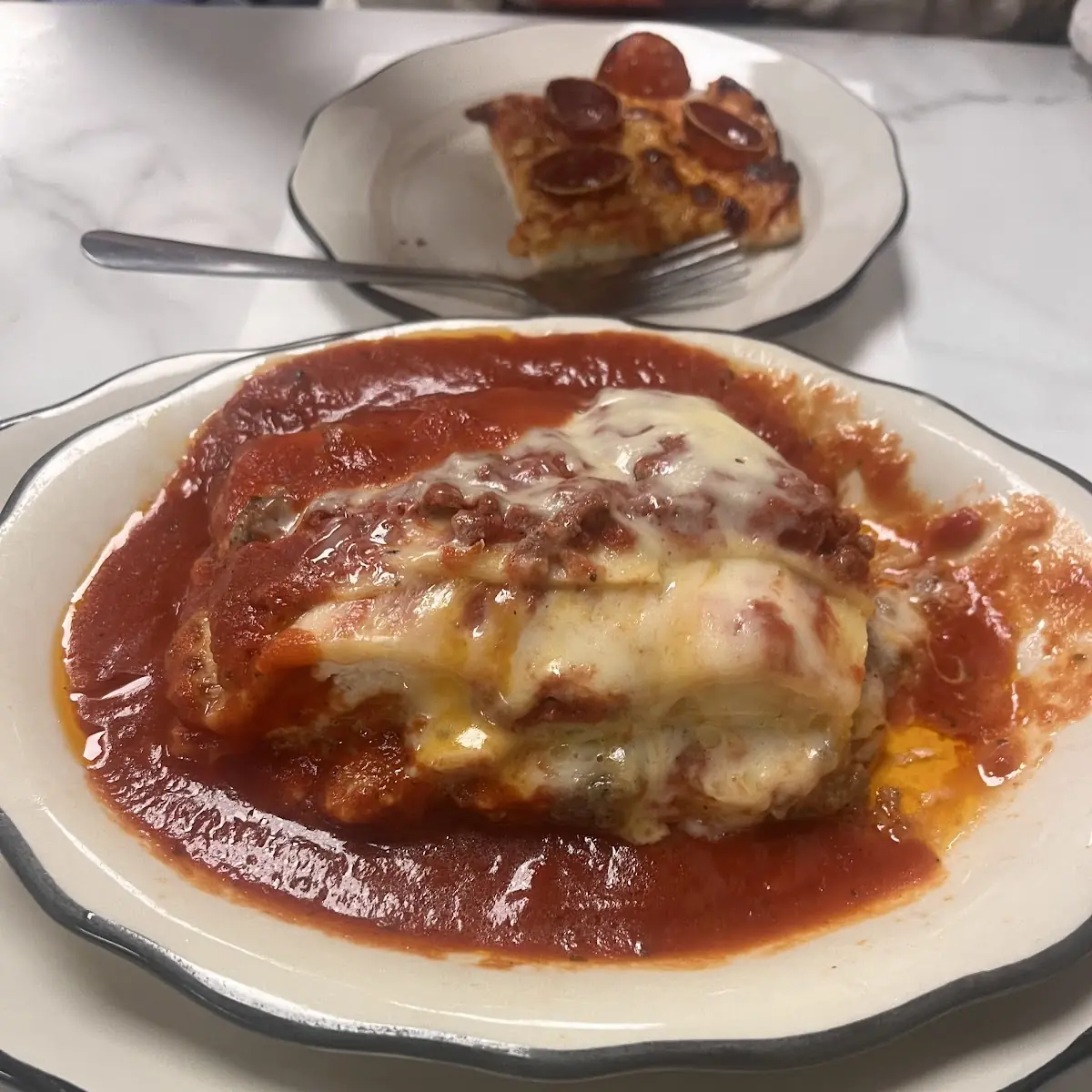 Pepperoni and Cheese Pizza and Lasagna