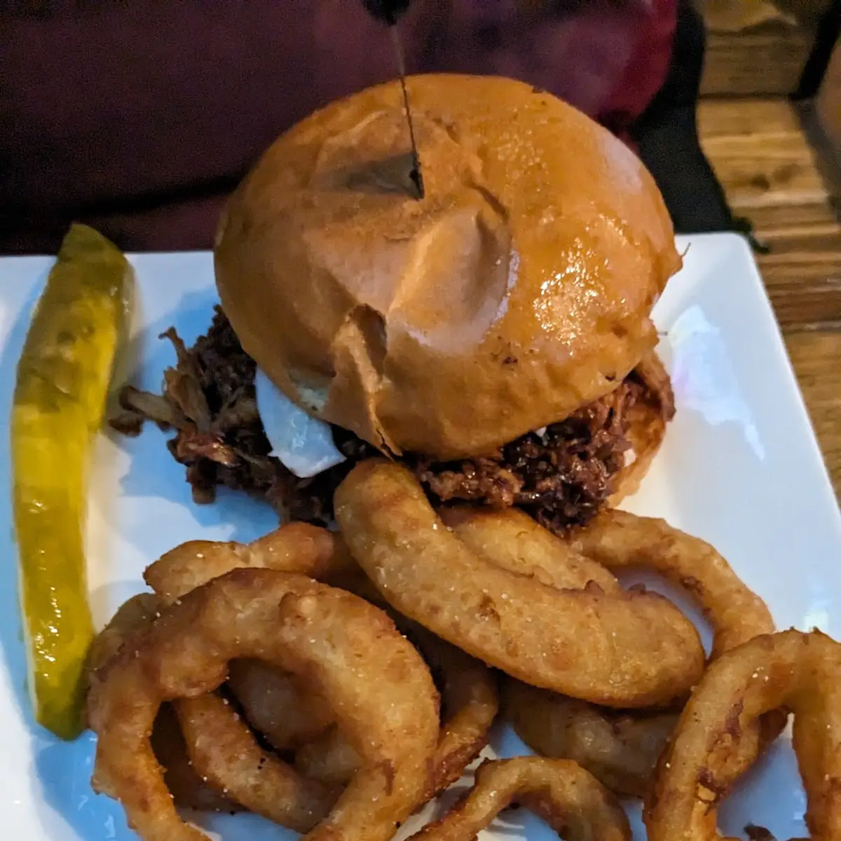 Pulled Pork Sandwich with Onion Rings