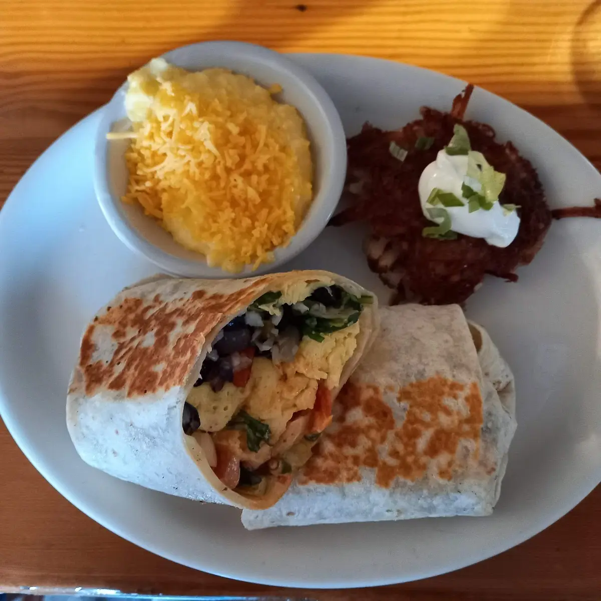 Breakfast Burrito and Cheese Grits