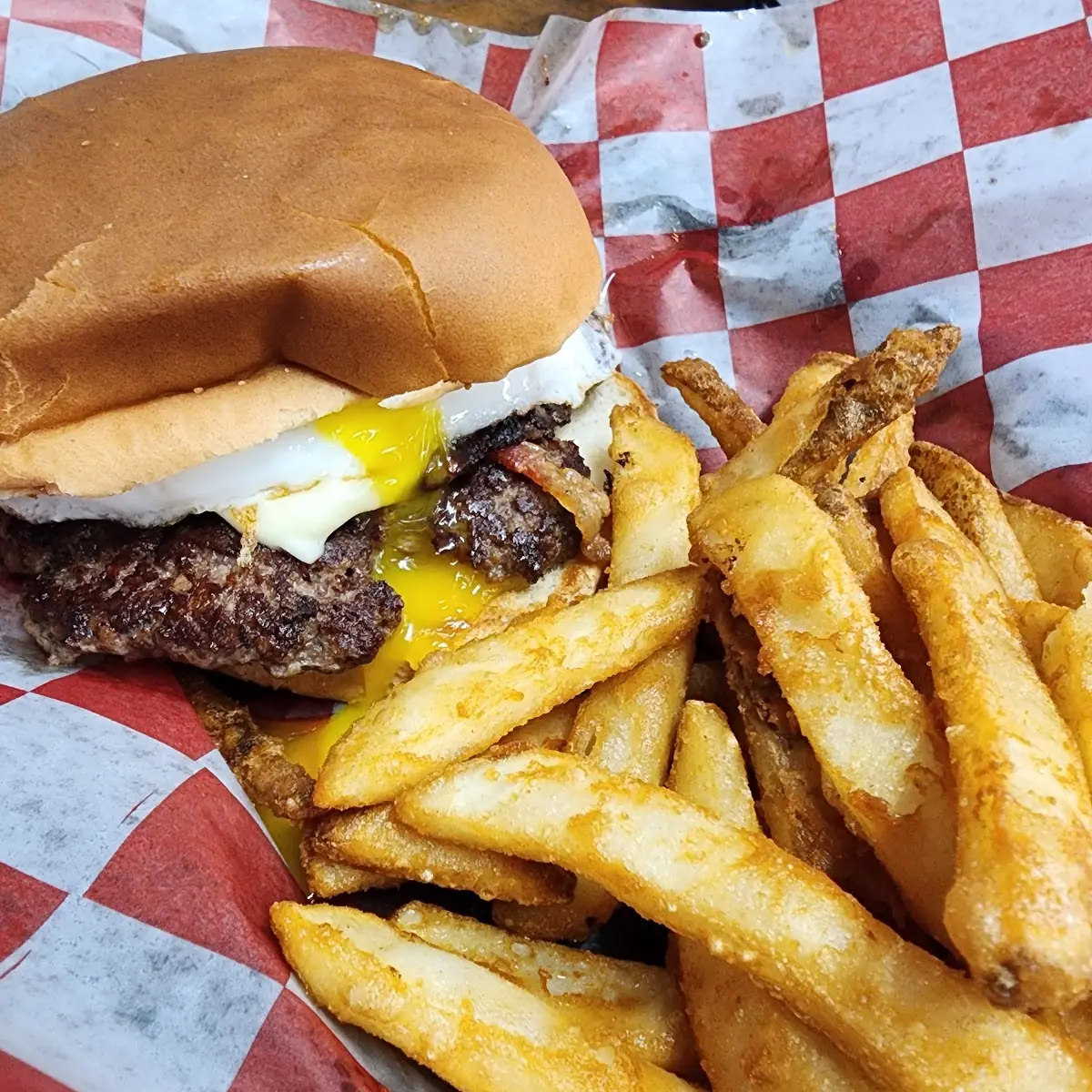 Sunnyside Up Burger and Beer Battered Fries