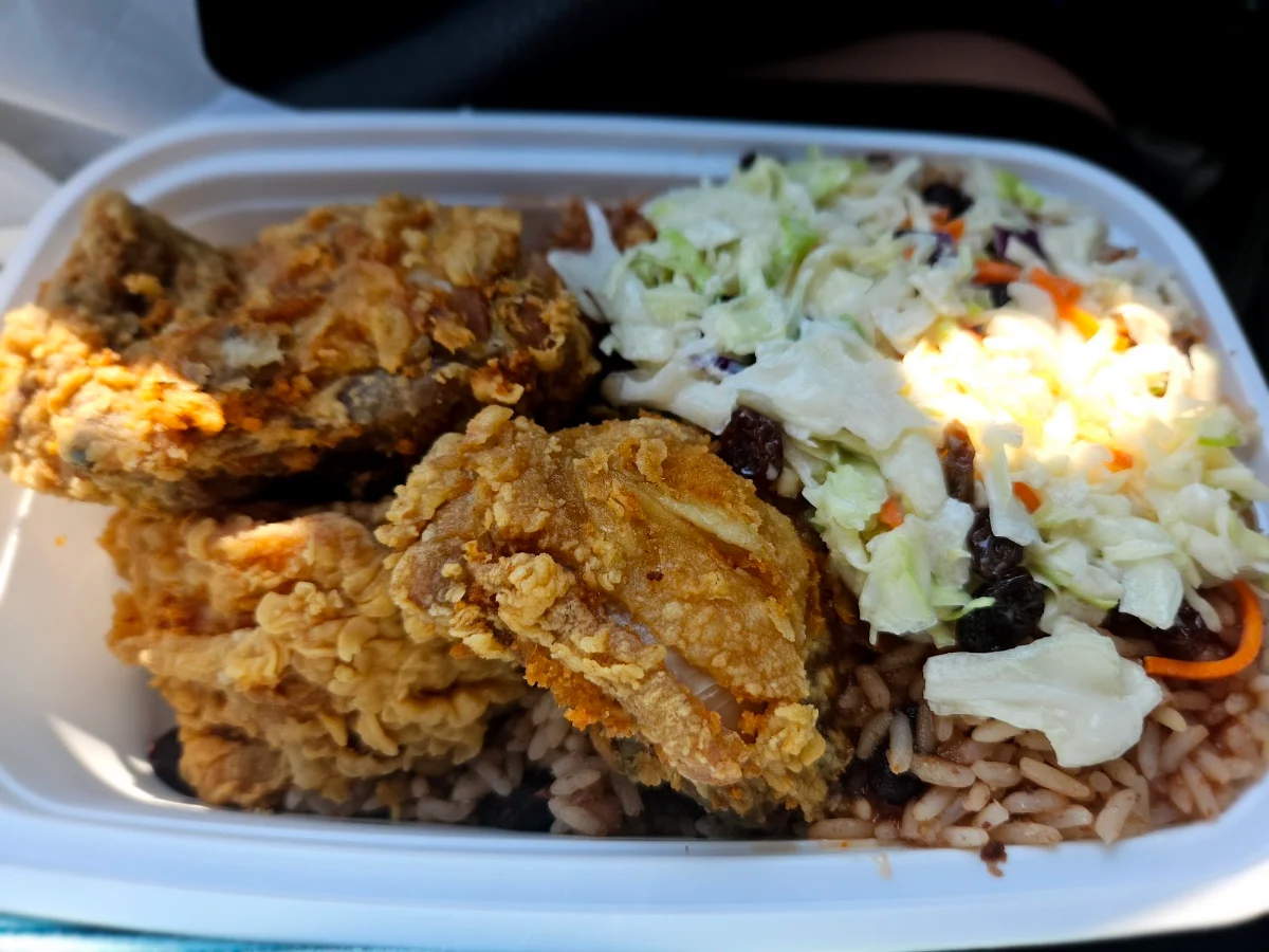 Fried Chicken with Rice and Peas, GC Jerk Xpress
