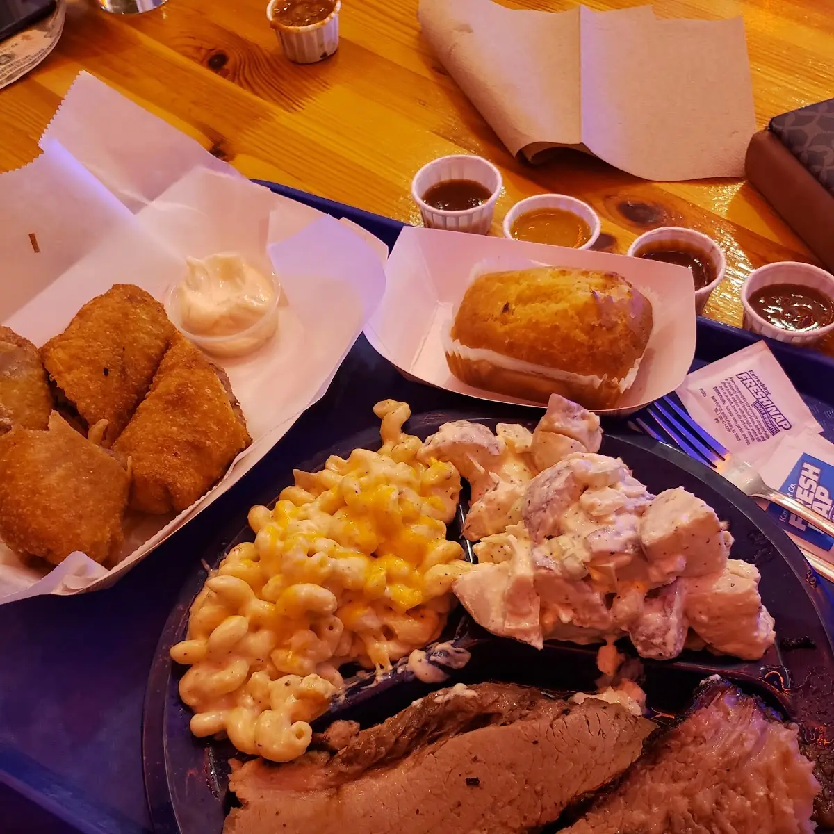 Brisket Mashed Potatoes and Mac and Cheese