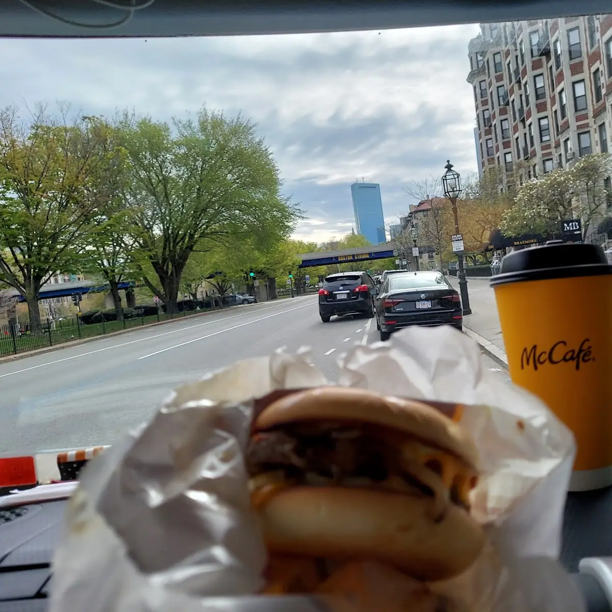 Steak Egg and Cheese Bagel with Coffee