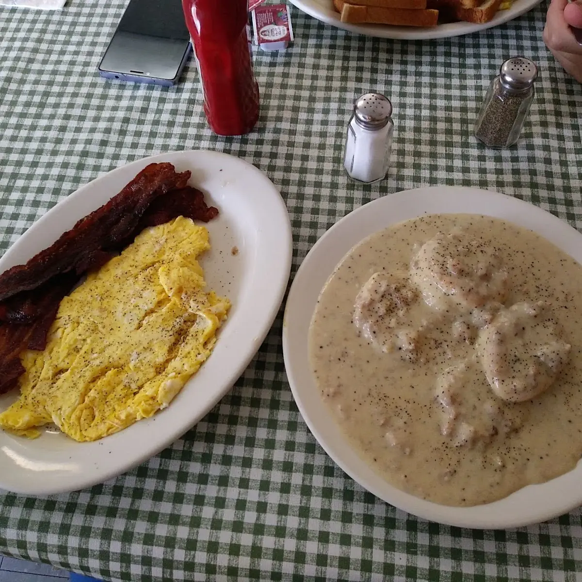 Biscuits and Gravy Scrambled Eggs and Bacon