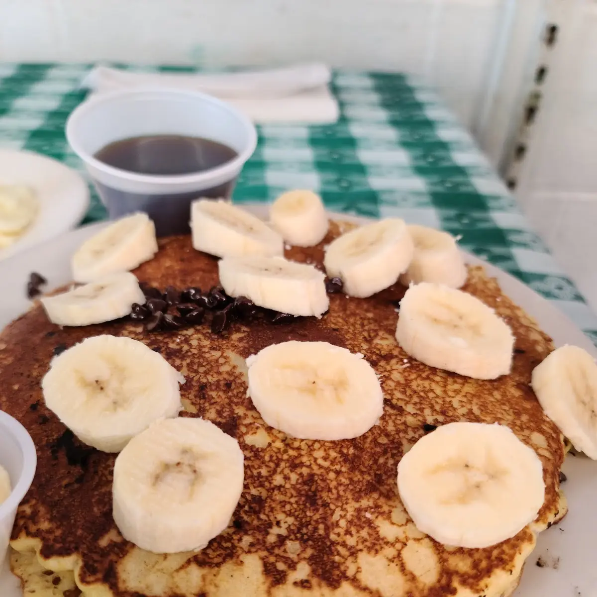 Chocolate Chip Pancakes with Banana Slices