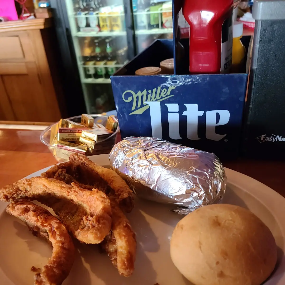 Perch Baked Potato and Roll