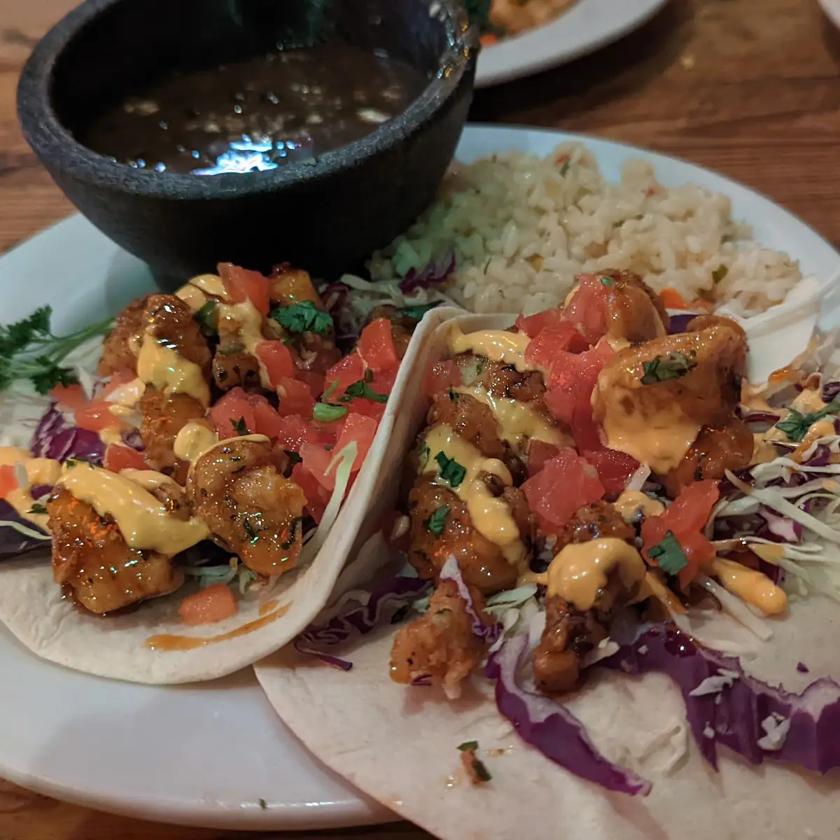 Fried Shrimp Tacos and Black Beans