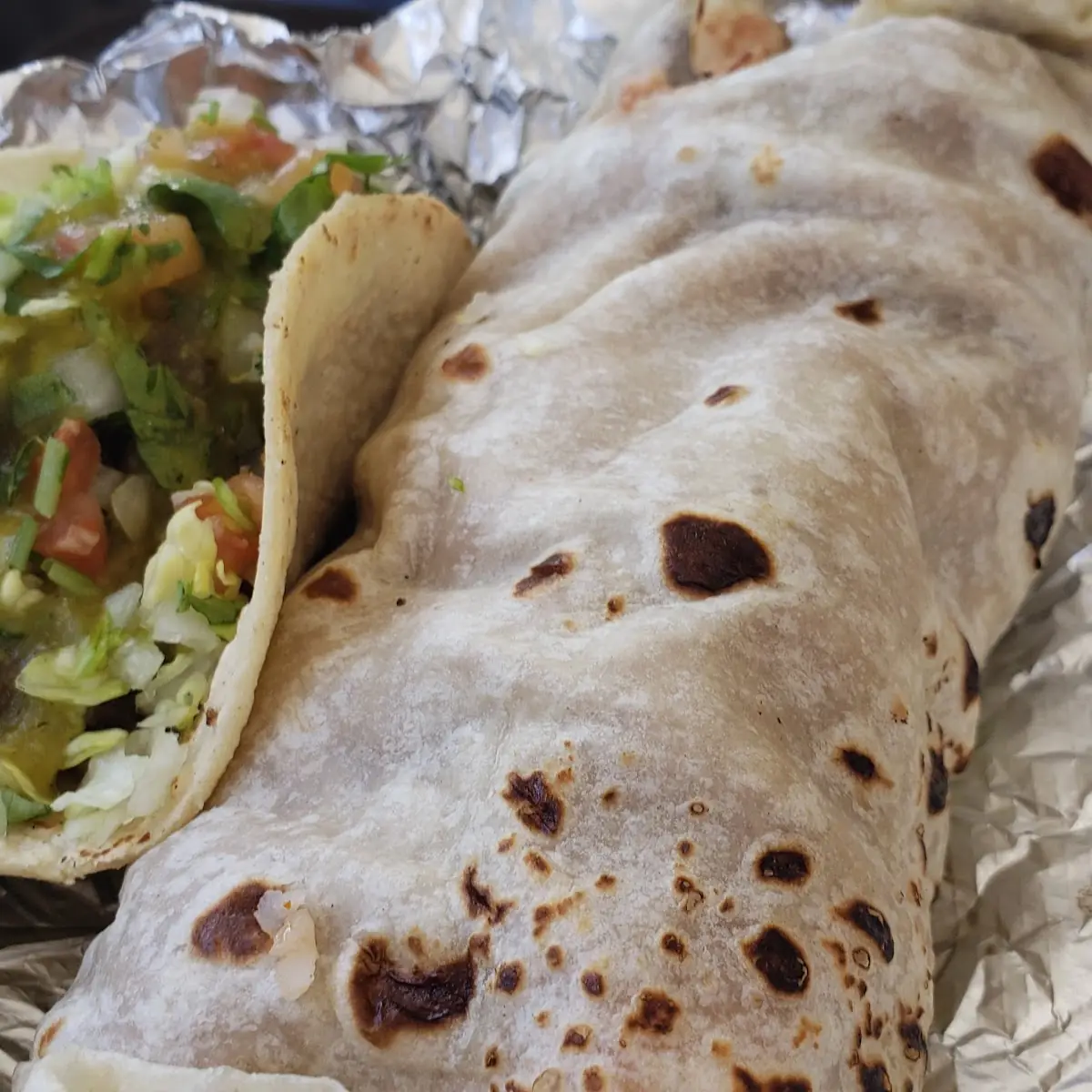 Green Chile Burrito and Barbacoa Taco
