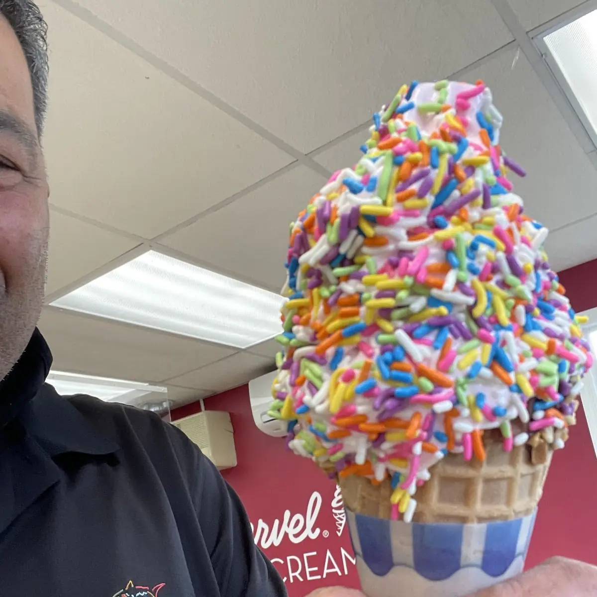 Soft Strawberry on Waffle Cone w Rainbow Sprinkles