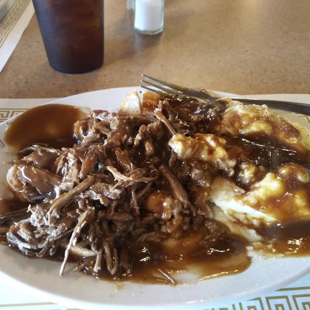 Opened Faced Beef and Mashed Potatoes