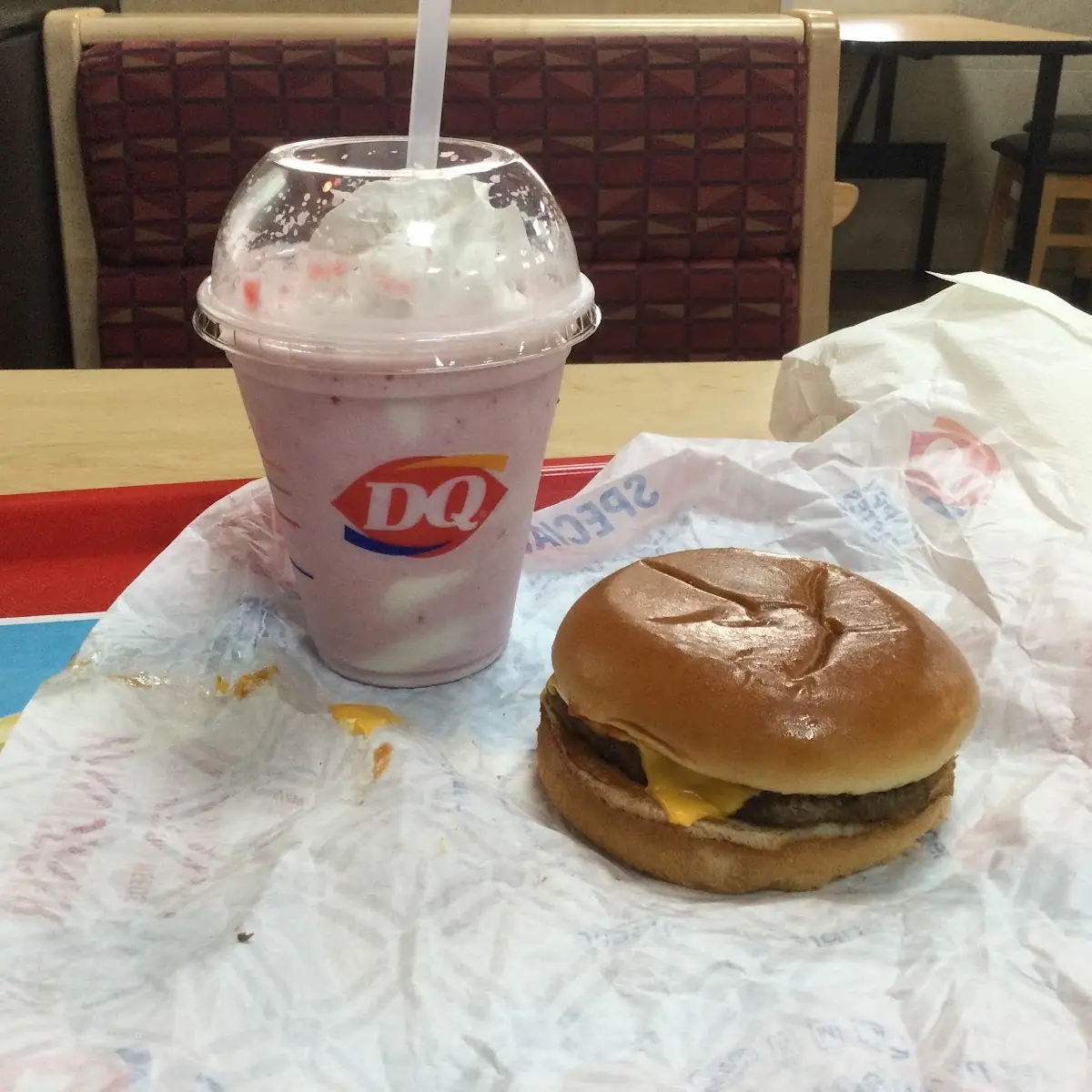 Regular Cheeseburger & Strawberry Milkshake